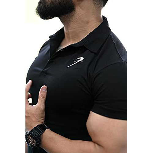 Fuaark Men's Slim Fit Polo T-Shirt (Black, Medium)