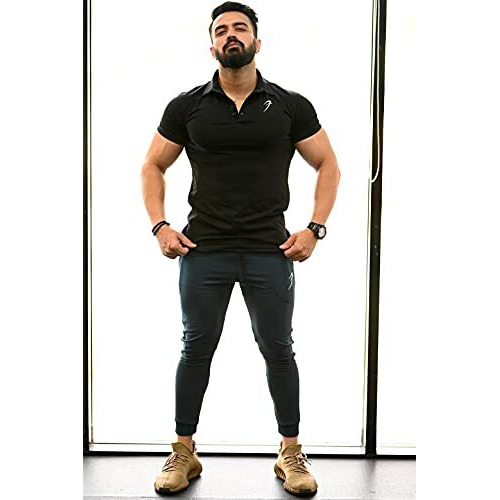 Fuaark Men's Slim Fit Polo T-Shirt (Black, Medium)