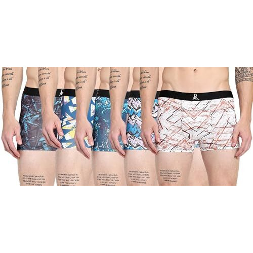 Arbb Men's Urbane & Flux Micromodal Regular Fit Printed Antimicrobial Trunks With Ultra-Soft Fabric And No Marks Waistband For All-Day Comfort (Pack Of 5)(Black-Blue-Navy Blue-Royal Blue-Cream - Xl)