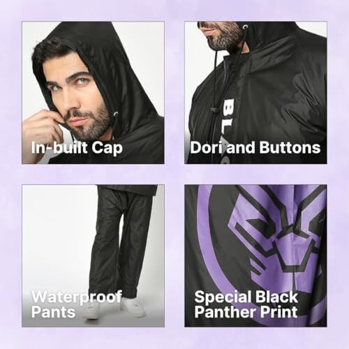 Citizen Polyester Black Panther Reversible Casual Style Raincoat For Men With Waterproof Pant, Inbuilt Hood & Carry Bag | Durable & Lightweight Rainsuit | Black, X Large