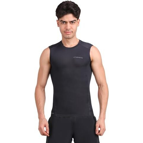 Athmonk Compression Vest Tank Body Shaper Without Sleeve For Men - Gym Shirt For Men Men Shapewear - Keep Dry Tight Skin Fit - Breathable Inner For Men Sports Wear Workout Gym Sports - Grey, L