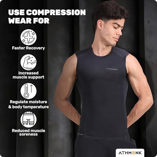 Athmonk Compression Vest Tank Body Shaper Without Sleeve For Men - Gym Shirt For Men Men Shapewear - Keep Dry Tight Skin Fit - Breathable Inner For Men Sports Wear Workout Gym Sports - Grey, L