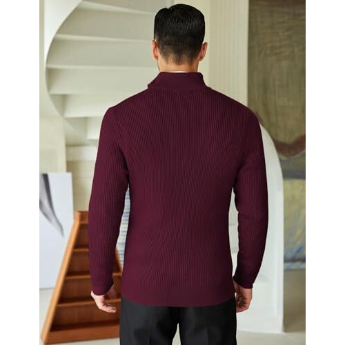 Denimholic Men High Neck Zipper Full Sleeve Cotton Knitted Winter Sweater (In, Alpha, L, Dk Wine)