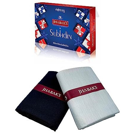Jhabak's Premium Shirt And Trouser Fabric - Cotton Blend Material - 2.25 Meter Shirt Cloth - 1.20 Meter Pant Piece (Light Grey Shirt, Navy Blue Trouser)