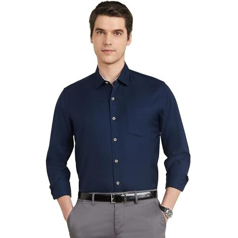 Symbol Premium Men's Cotton Smart Casual Shirt (Regular Fit | Solid Oxford | All Day Fresh) (Sp-M-S24-Cs-103_Navy_Xl)