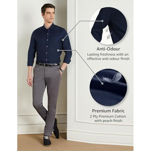 Symbol Premium Men's Cotton Smart Casual Shirt (Regular Fit | Solid Oxford | All Day Fresh) (Sp-M-S24-Cs-103_Navy_Xl)