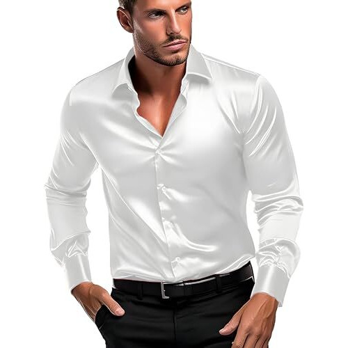 Babirusa Solid Satin Regular Fit Full Sleeve Collared Neck Comfortable Shirt For Men White