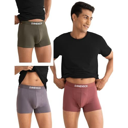 Damensch Deo-Cotton Tonal Solid Trunk -Pack Of 3 - Olive Night (Deep Olive), Rabbit (Mineral Grey), Marsala (Rusty Red) - Medium