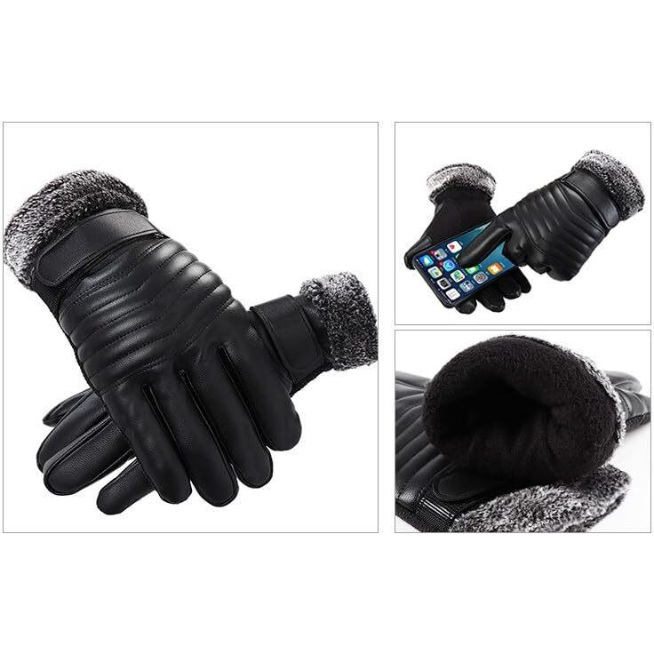 Frackson Black -20 Snow & Windproof Thermal Soft Fur Warm Winter Zigzag Gloves (Fur/Fleece Inside) For Riding, Protective Warm Hand Riding Cycling, Byke, Bike, Scooty,Motorcycle For Men & Boy,Male