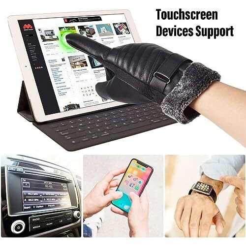 Frackson Black -20 Snow & Windproof Thermal Soft Fur Warm Winter Zigzag Gloves (Fur/Fleece Inside) For Riding, Protective Warm Hand Riding Cycling, Byke, Bike, Scooty,Motorcycle For Men & Boy,Male