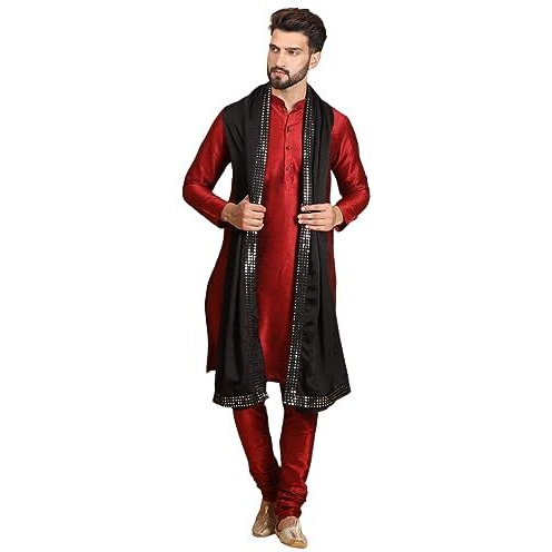 Ethluxis Men's Maroon Viscose Blend Mirror Work Embroidered Dupatta/Stole For Men (Black), Free Size