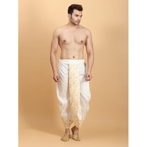 Ethluxis Embroidered Ethnic Dhoti For Men (Off-White)