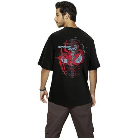 Bewakoof X Official Marvel Merchandise Men's Graphic Printed Cotton T-Shirt - Oversized Fit, Round Neck, Half Sleeves_599566_Black_M
