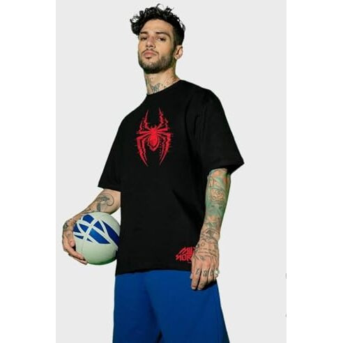 Bewakoof X Official Marvel Merchandise Men's Graphic Printed Cotton T-Shirt - Oversized Fit, Round Neck, Half Sleeves_599566_Black_M
