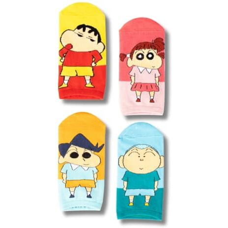 Thela Gaadi Shinchan Socks - Pure Cotton Printed Funky Socks For Men & Women | Low Cut Ankle Length Socks | Odour Free & Beathable, Free Size | Pack Of 4 (Shinchan Friends)