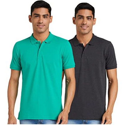 Amazon Brand - Symbol Men's Cotton Rich Polo T Shirt | Collar Tshirts | Half Sleeves | Plain (Combo Pack Of 2) - Regular Fit (Cg & Dk Gm_L)