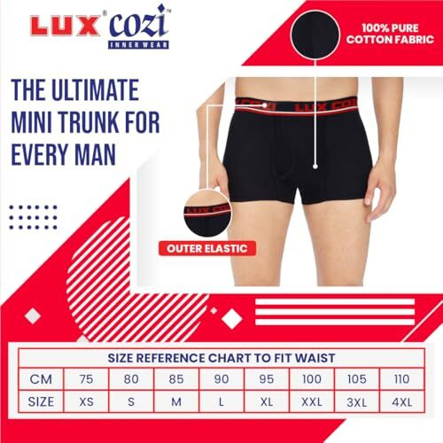 Lux Cozi Men's Solid Cotton Trunks Elasticated Waistband Pack Of 5 (95, Assorted)