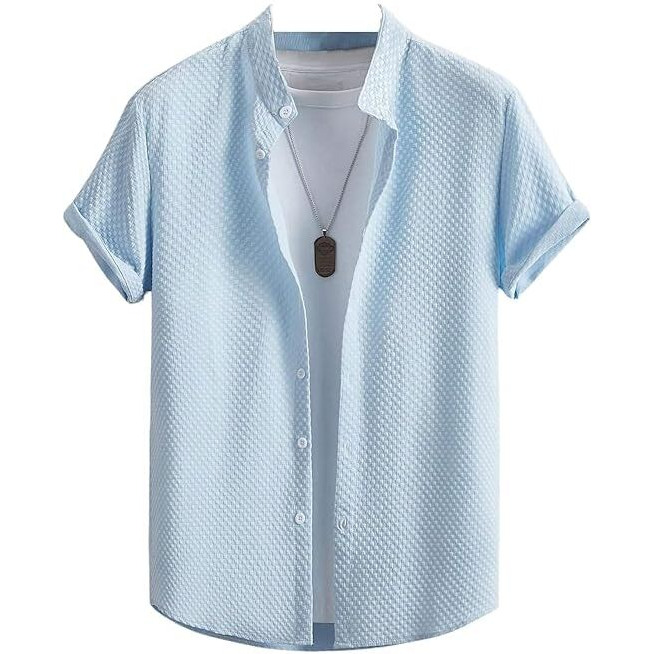 Shirt For Men's | Men Stylish Shirt | Men Polycotton Shirt | Men's Regular Fit | Solid Color Casual Shirt | Chinese Collar Half Sleeve Shirt  (In, Alpha, M, Regular, Sky Blue)