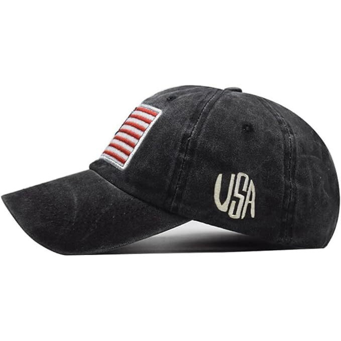 Handcuffs Cotton Baseball Cap Men's Usa American Flag Embroidery Hat Unisex Hip Hop Hat Sports Caps Hats (Black)