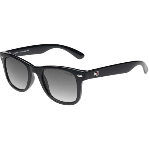 Tommy Hilfiger|Black Full Frame Square Sunglasses|100% Uv Protected (Uv 400) Grey Gradient Faded Lens|Men's & Women's|Small|Th Valen C1 50 S