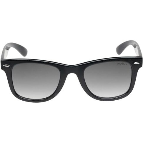 Tommy Hilfiger|Black Full Frame Square Sunglasses|100% Uv Protected (Uv 400) Grey Gradient Faded Lens|Men's & Women's|Small|Th Valen C1 50 S