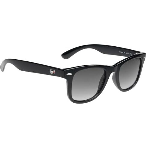 Tommy Hilfiger|Black Full Frame Square Sunglasses|100% Uv Protected (Uv 400) Grey Gradient Faded Lens|Men's & Women's|Small|Th Valen C1 50 S