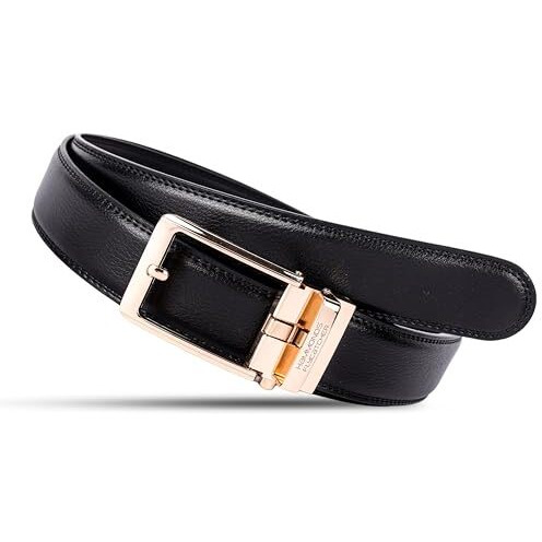 Hammonds Flycatcher Genuine Leather Belt For Men, Premium Leather Belt With Auto Lock Mechanism, Mens Belt Leather Branded With Slide Lock For Everyday Wear - Gold Black