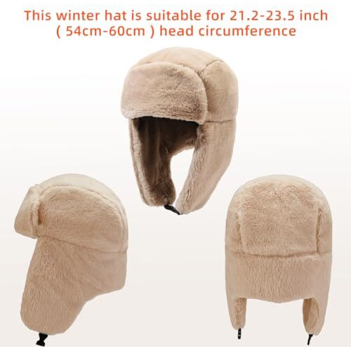 Palay Winter Warm Hat Fleece Trapper Hat Windproof Winter Cap For Men And Women With Ear Flaps, Khaki Color, Ideal For Motorcycling, Skiing, Christmas Gift, Universal Fit, Superior Warmth And Comfort