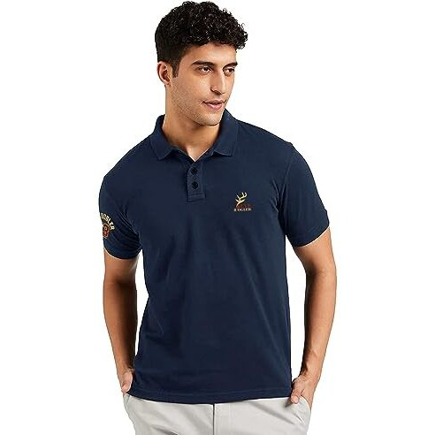 Eyebogler Regular Fit Mens Polo Neck Half Sleeve Soild Casual Tshirt Navy Blue