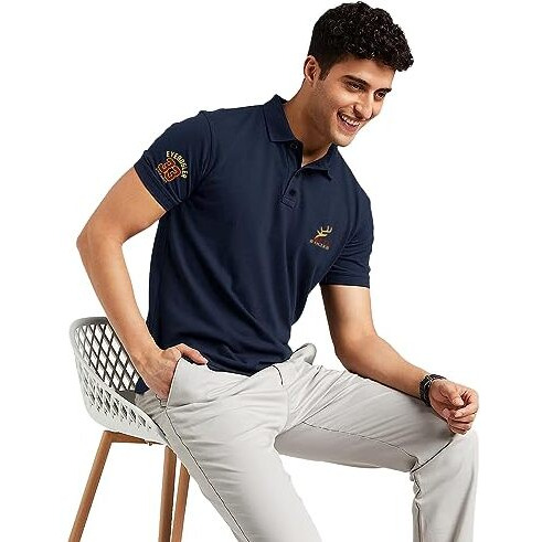 Eyebogler Regular Fit Mens Polo Neck Half Sleeve Soild Casual Tshirt Navy Blue