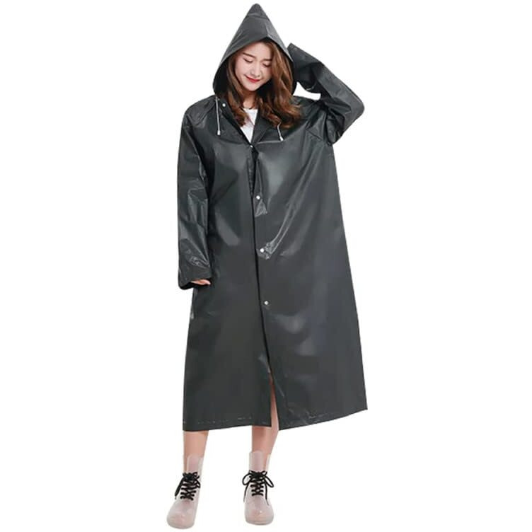 Augen By Visions India Men Women Eva Waterproof Transparent Raincoat Hooded, Outdoor, Water-Resistant, Portable Unisex Raincoat Suit, Eva Rain Coat (Black, Free Size)