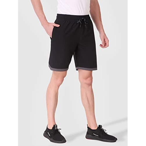 Fitinc Lycra Shorts For Men | Fast Dry Shorts For Men With Zipper Pockets | Running, Jogging Lightweight Bermuda Half Pant For Man For Home & Casual Outings - Black, Medium
