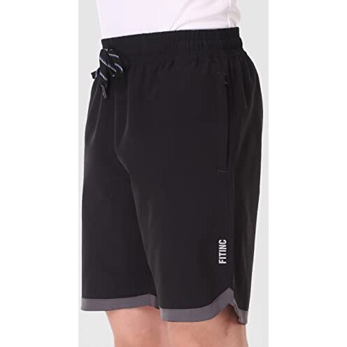 Fitinc Lycra Shorts For Men | Fast Dry Shorts For Men With Zipper Pockets | Running, Jogging Lightweight Bermuda Half Pant For Man For Home & Casual Outings - Black, Medium