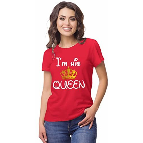 Hangout Hub Hangout-Hub850P Couple T Shirts For Couples | Printed I Am Her King His Queen-Gc (RedMen L, Women M) T-Shirt For Men Women Couples (Set Of 2 | Regulat Fit | Cotton)