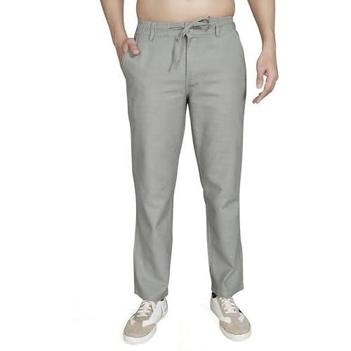 Divisive Men's Relaxed Fit Cotton Linen Trousers (Dpt54_34_Olive)