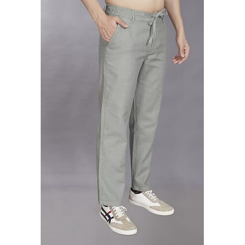 Divisive Men's Relaxed Fit Cotton Linen Trousers (Dpt54_34_Olive)