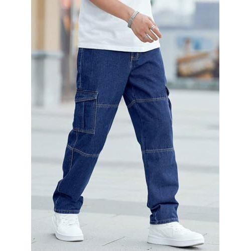 Tagas Men Relaxed Fit Denim Jeans | Cargo Denim Jeans | Multi Pocket Pant For Men's | (In, Numeric, 32, Regular, Standard, Blue)