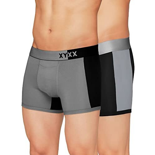Xyxx Men's Underwear Dualist Intellisoft Antimicrobial Micro Modal Trunk Pack Of 2 (Steel Grey & Black  Black & Steel Grey M)