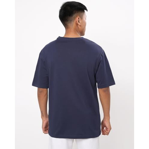 Bewakoof Men's Peace Out Astronaut Graphic Printed 100% Cotton T-Shirt - Oversized Fit, Round Neck, Half Sleeves Blue
