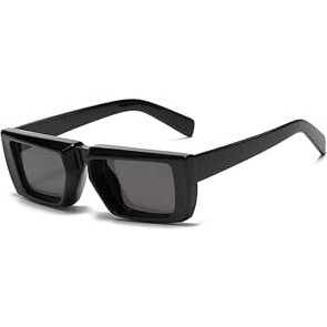4Flaunt Futuristic Series Street Wear Style Rectangle Y2K Sunglasses For Men & Women | Uv Protected | Thick Sturdy & Durable Pc Frame With Metal Hinges | Medium (52-20-140Mm) (C1 - Onyx Black, Grey)