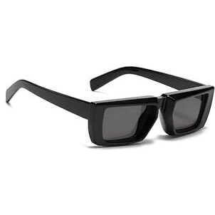 4Flaunt Futuristic Series Street Wear Style Rectangle Y2K Sunglasses For Men & Women | Uv Protected | Thick Sturdy & Durable Pc Frame With Metal Hinges | Medium (52-20-140Mm) (C1 - Onyx Black, Grey)