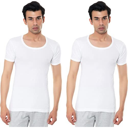 Vip Bonus Men's Half Sleeves Cotton Regular Fit Vest (Large, White, Pack Of 2)