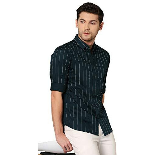 Dennis Lingo Men's Striped T-Green Slim Fit Cotton Casual Shirt (Az731_T-Green_S)