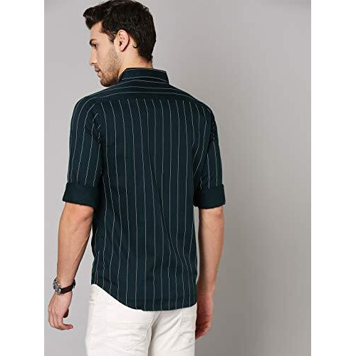 Dennis Lingo Men's Striped T-Green Slim Fit Cotton Casual Shirt (Az731_T-Green_S)