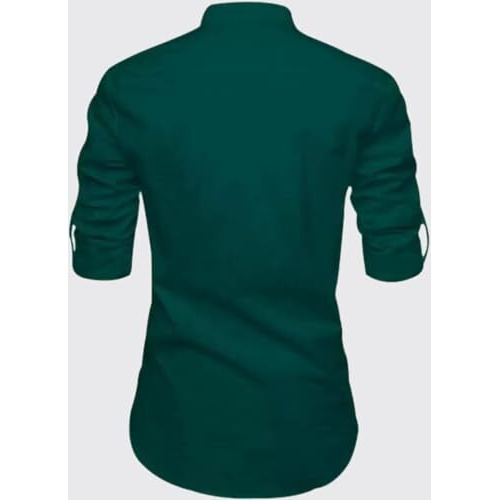 Deelmo Men's Cotton Blend Mandarin Collar Regular Fit Full Sleeve Short Kurta Shirt, X-Large, Dark Green