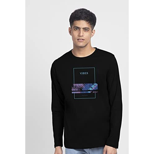 Bewakoof Men's Printed Regular Fit Full Sleeve Round Neck Cotton T-Shirt