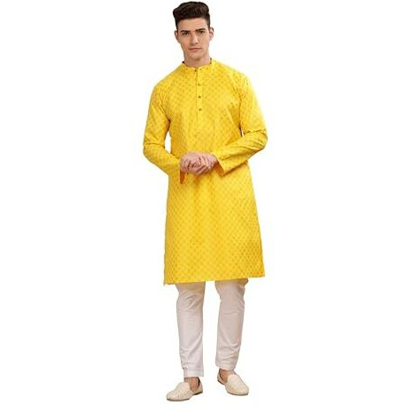 Be Active Men's Cotton Regular Kurta (C-399-1_Yellow-2