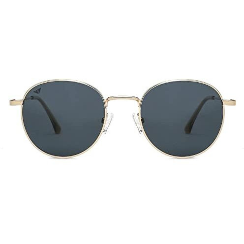 Vincent Chase Eyewear | Round Stylish Sunglasses | Polarized & Uv Protected | For Men & Women | Medium | Vc S13137 (Grey_Gold)- Pack Of 1
