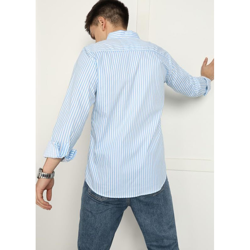 Men's Cotton Casual Printed Solid Stylish Latest Shirt For Men (Skyblue-White X-Large)