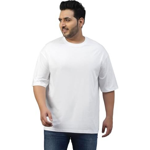 Veirdo 100% Pure Cotton Oversized Fit Drop Shoulder Solid Core Plus Size Plus Size T-Shirt For Men (Vd_Ps_White_5Xl)